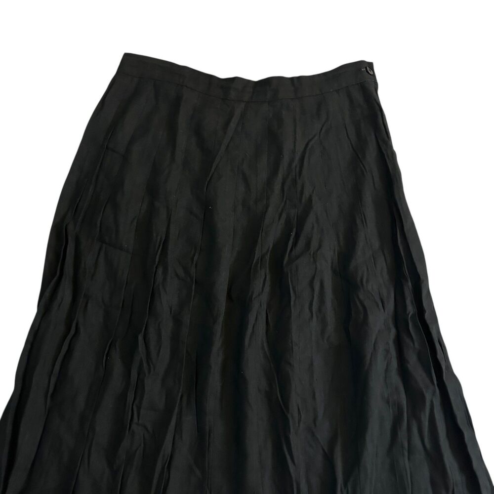 Stanley Blacker Black Linen Rayon Pleated A-Line Lined Midi Skirt Plus Size 16 - Picture 5 of 8